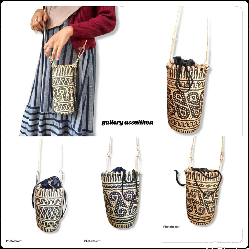 Tas Anjat Selempang Pria Wanita Tas Anjat Rotan Khas Dayak Kalimantan (Lengkap Dengan Kain Puring) 0