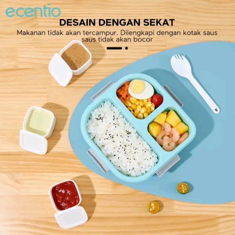 Lunch Box Ecentio Biru 1100ml 3skat Kotak makan Bekal Tempat makan ecentio 1100ml 3skat 3