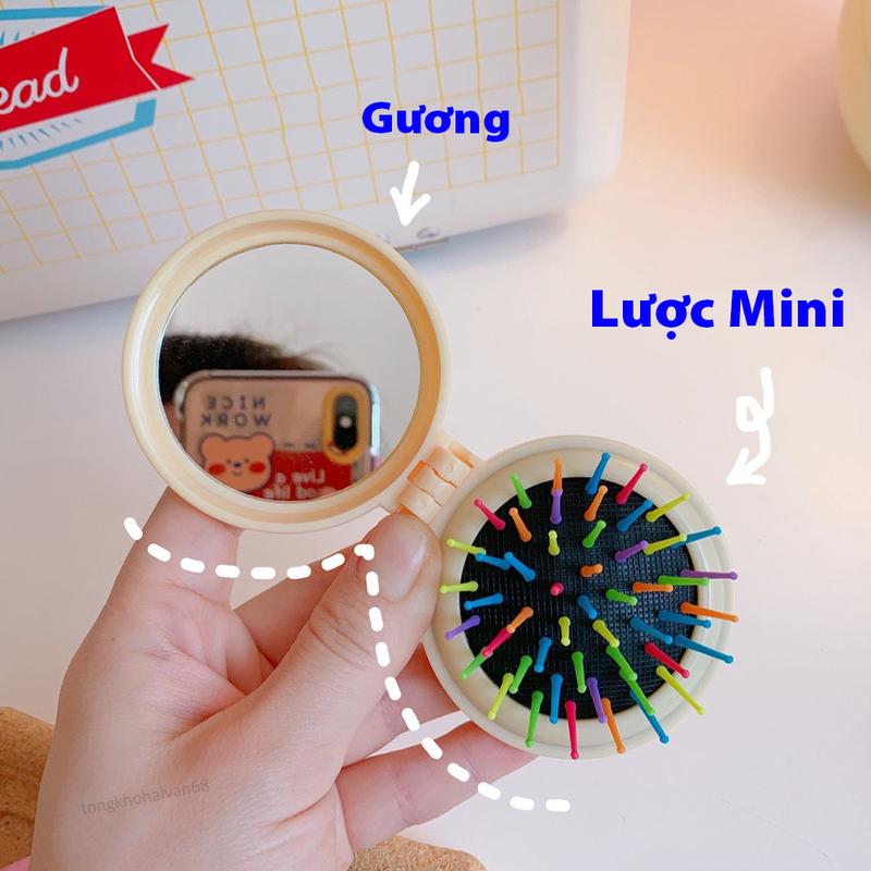 Gương lược mini cute trải đầu massage cầm tay gấp gọn bỏ túi tiện lợi 1