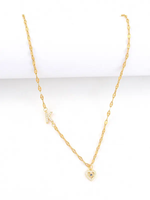 Heart Shaped Initial Pendant Necklace for Women, Fashion Classic Gold Color Stainless Steel Necklace for Party, Daily Decor, Trendy All-match & Exquisite Jewelry for Birthday Gift 3