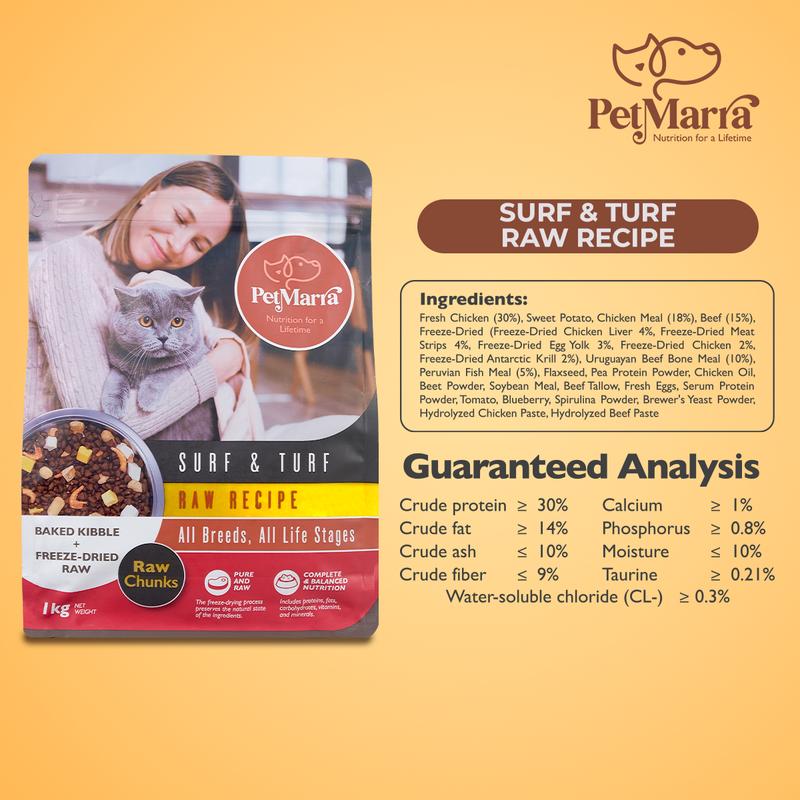 Product Introduction of PetMarra Adult Cat and Kitten Dry Food Raw Recipe Surf and Turf Freeze Dried 1kg - PetMate 8