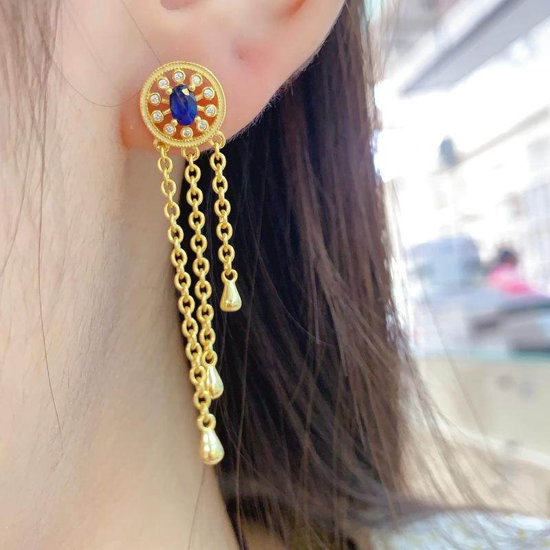 Product Introduction of Natural Colored Gemstone-S925 Silver Natural Sapphire Earrings Fashion Niche Oval 3*5mm Earrings-2025 New Hot Selling Gift drop  earrings 4
