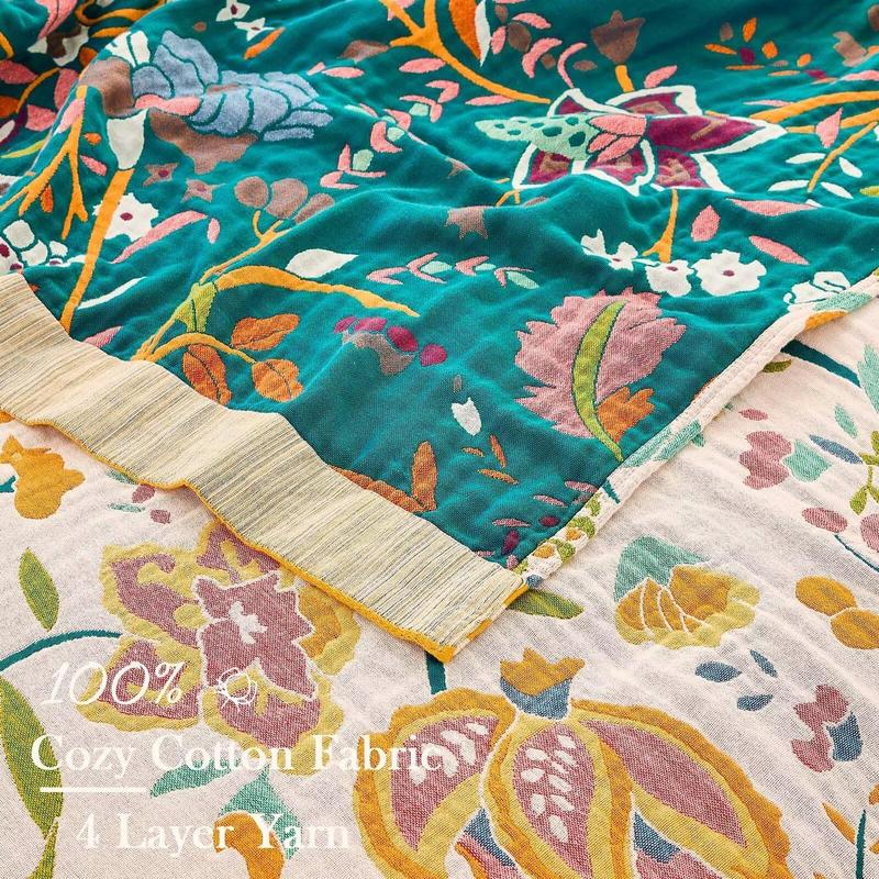 Floral Print Throw Blanket, 1 Count Boho Style Bed Blanket, Soft Comfortable Warm Blanket for Home Bedroom Sofa Couch Chair, Bedding Supplies 5