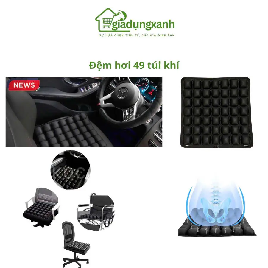 Đệm hơi lót ghế ô tô, ghế văn phòng, ghế phòng khách, lót ghế đa năng 3D chống mỏi mệt 49 túi khí