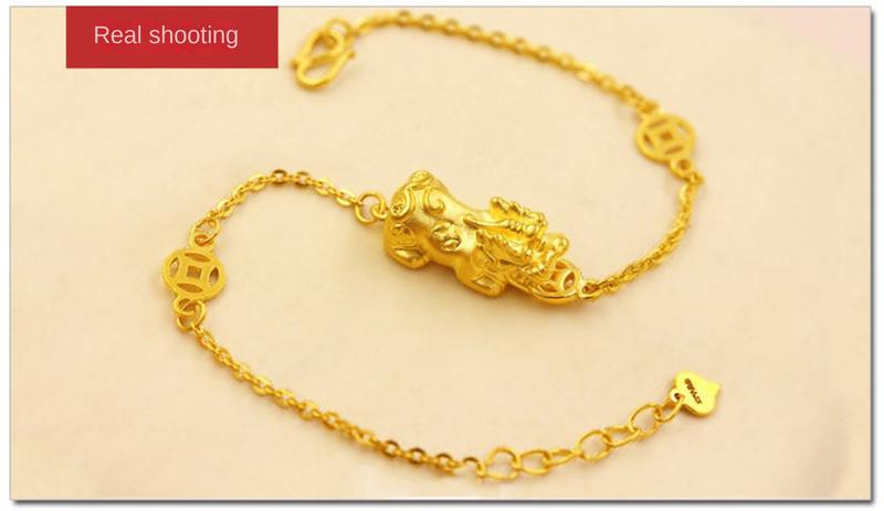 Product Introduction of Brass Gold-Plated 3d Hard Gold Pi Xiu Bracelet Imitation Gold Women's Bracelet Korean Gold-Plated Suit Fashion Beading 36