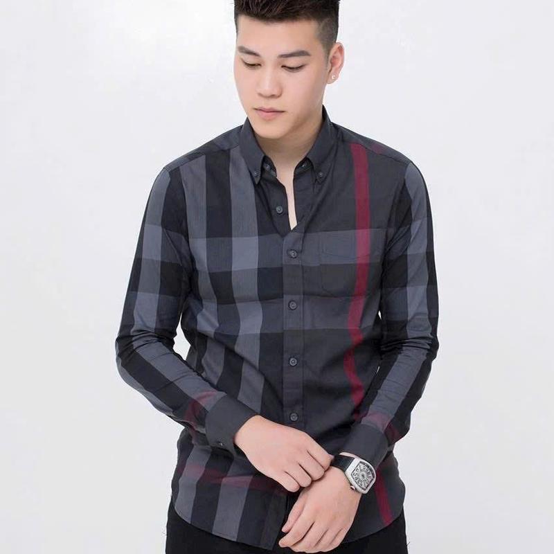 Áo sơ mi nam đen xám sọc đỏ tay ngắn tay dài vải cotton mềm mịn thoáng mát-HẢI ĐĂNG STORE Menswear Có Cổ