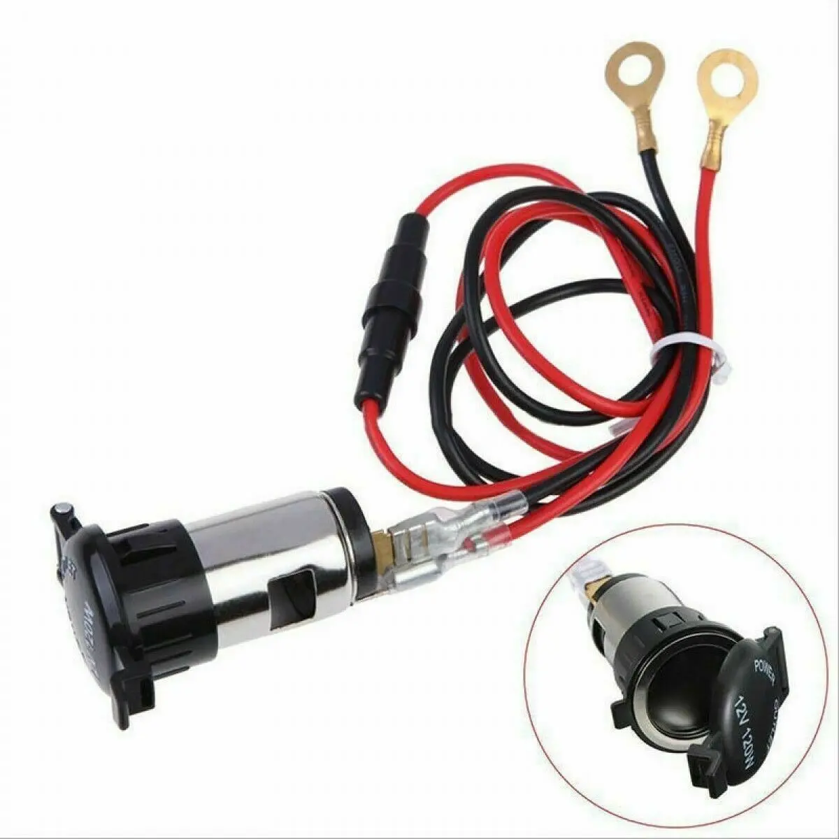 Bộ sạc ổ cắm chống thấm nước trên ô tô, 12V, với cáp Bộ Chuyển Đổi nguồn, có cầu chì, < SGDF >