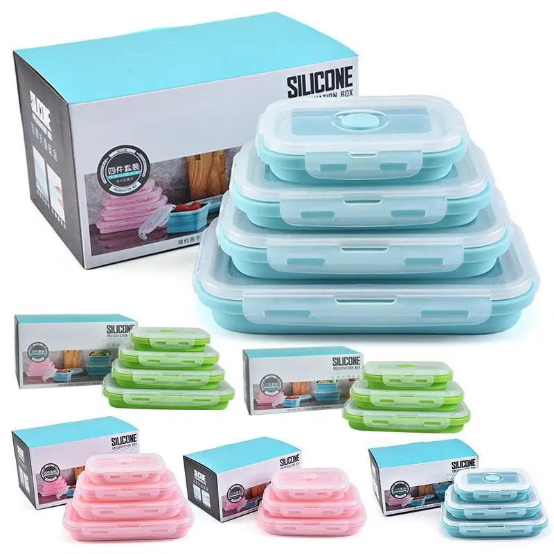 Silicone Lunch Box Set, 3 Counts/set Collapsible Food Storage Container with Lid, Portable Bento Box for Home Office School Picnic