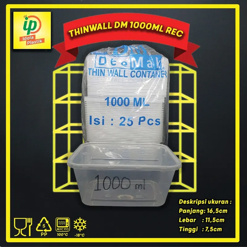 Thinwall DM 1000ml REC Plastik Packaging / REUSABLE - Tahan Panas - Anti Bocor - Ramah Lingkungan 0