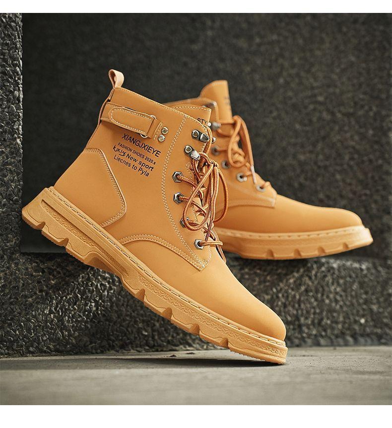 Product Introduction of Kasut Lelaki, Musim Luruh Ketibaan Baru, But Martin, Bergaya dan Serba guna, Sesuai untuk Kerja, Tidak Licin dan Tahan Haus, dengan Platform, But Pekerja Bumblebee Boots Shoes 19