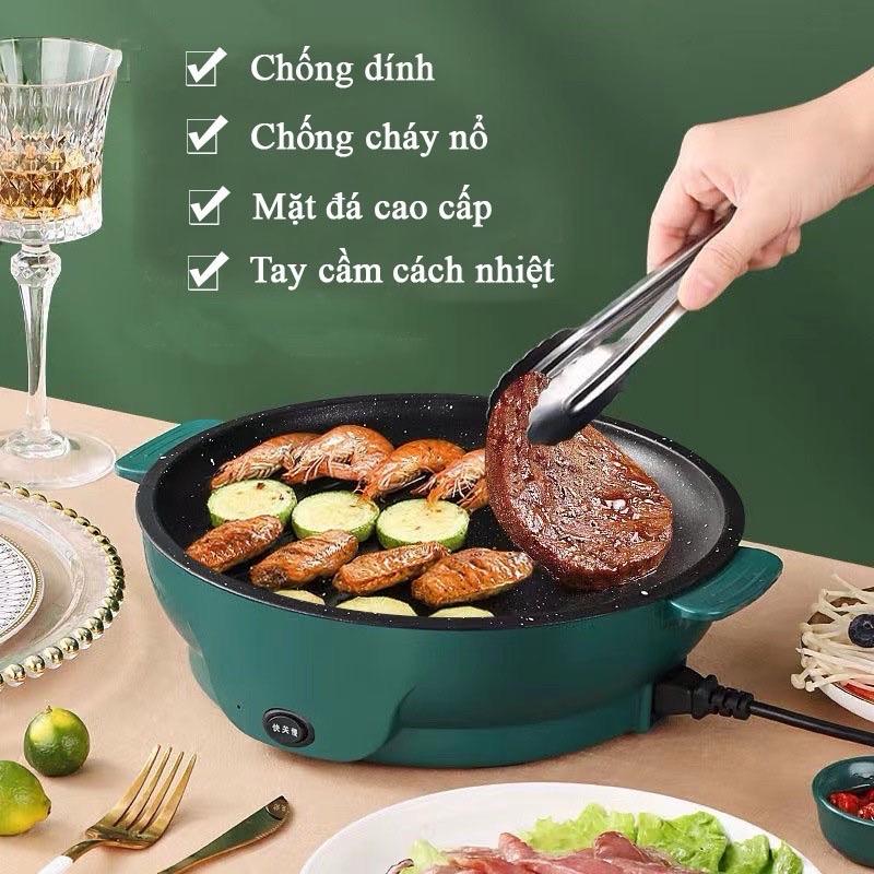 Chảo Nướng Điện Mini Đa Năng 26cm [Công Suất 600W]_Bếp Nướng Điện Chống Dính Vân Đá Cao Cấp,Nướng Thịt BBQ Hàn Quốc Không Khói Bếp Điện