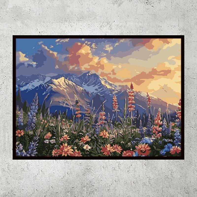 Product Introduction of Mountain Flower Landscape Pattern DIY Painting By Numbers Kit without Frame, 1 Set DIY Paint By Numbers for Adults, Wall Art Decoration for Home Decor 2