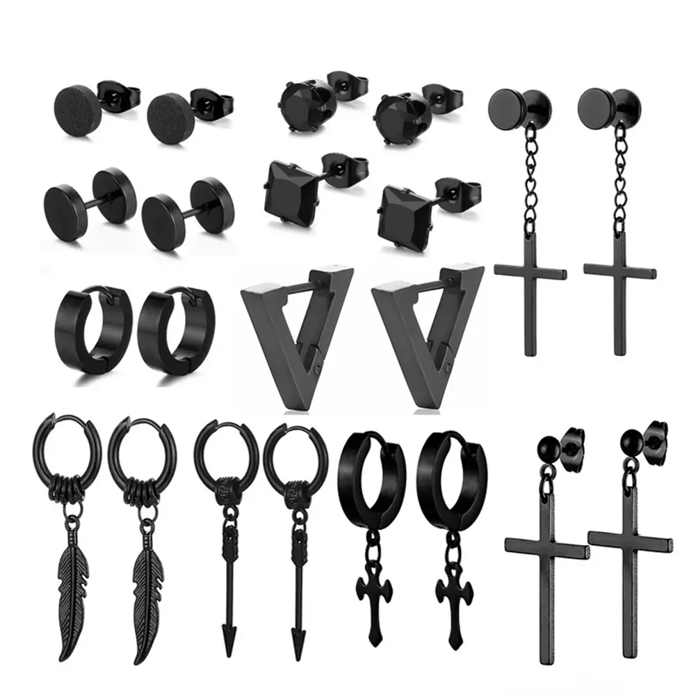 Bông Tai Đinh tán Vòng Màu Đen Phong Cách Punk Dành Cho Nam Và Nữ, Thời Trang, Bông Tai Chữ Thập Gothic Ngầu Trang Sức Xỏ Lỗ Tai Hip Hop, 1 Chiếc