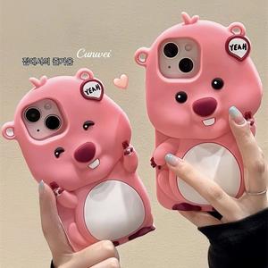 3D Cute Beaver Funny Casing for Apple iPhone 14 15 13 Pro Max 12 11 Plus Case Cartoon Protective Loopy Case Soft Rubber Silicone Case Drop Protection Phonecase Cover for Girls Women