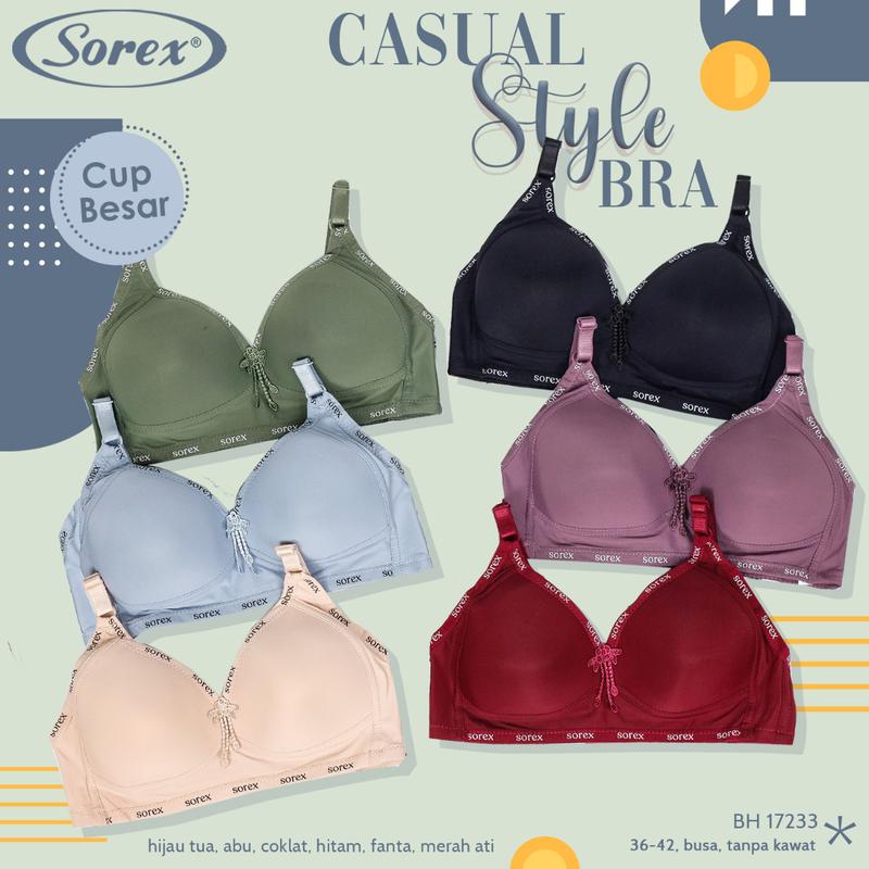SOREX Paket 3 Bra BH Super Soft Cup Besar Busa Tanpa Kawat Size 36 - 42 Art 17233 Tipis Wanita 4