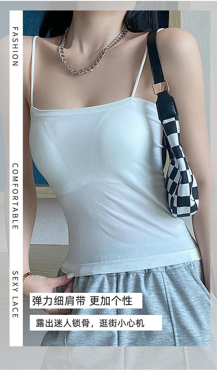 Product Introduction of Seamless Beauty Back Bandeau Camisole Women's Integrated Fixed Chest Pad Inner and Outer Wear Spaghetti Straps Chest Wrap Bottoming Vest Women 4