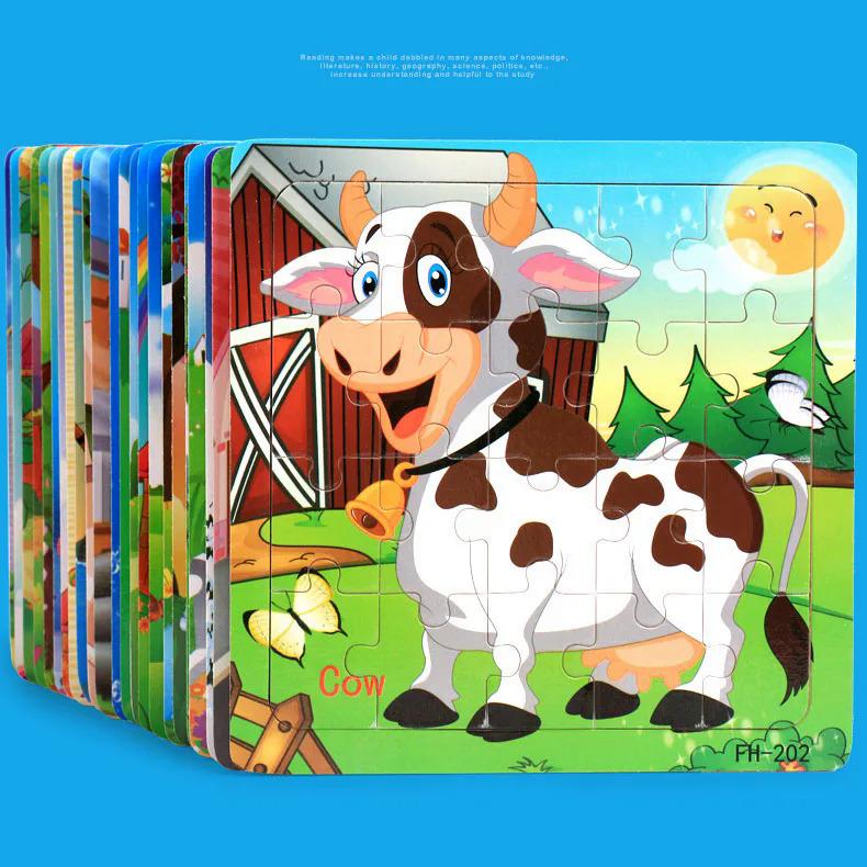 Product Introduction of 20 PCs wooden puzzle cartoon animal car number Letter pattern jigsaw puzzle game kids educational learning toys for kids 19