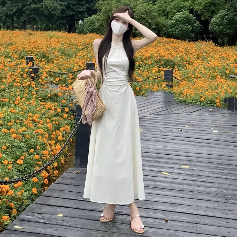 Gaun tanpa punggung leher halter gaya Korea baru Casual Wanita 7