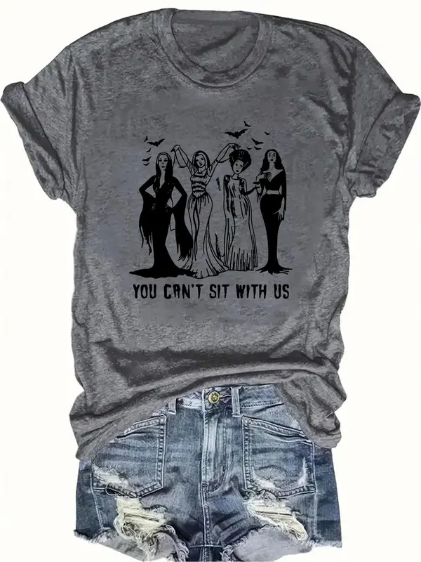 Women's Figure & Letter Print Round Neck Tee, Vintage Trendy Casual Short Sleeve T-shirt for Daily Wear, Ladies All Seasons Outfit 3