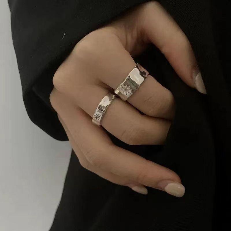 Product Introduction of [ 14k People Collection] Ins Silver Couple Rings Starburst Zircon Diamond Rings Unisex Niche Design Irregular High-end Adjustable Rings 5