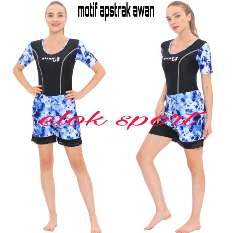Baju Renang Wanita Dewasa Lengan Pendek Celana Double Pants Model Renda Motif Cantik Terbaru Ada Lapisan CUP BH Pakaian Berenang Diving Selam Cewek Remaja Dewasa Bahan Premium Ready Big Size Ukuran Jumbo Murah Bisa COD 4