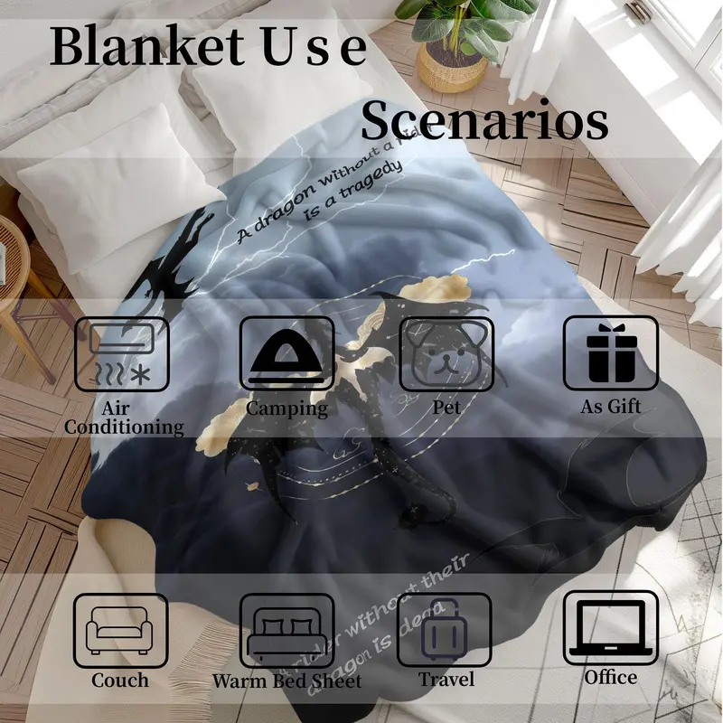 Dragon & Letter Pattern Blanket, 1 Count Soft Warm Throw Blanket, Air-conditioned Room Blanket, Warm Nap Blanket for Home Office Travel 5