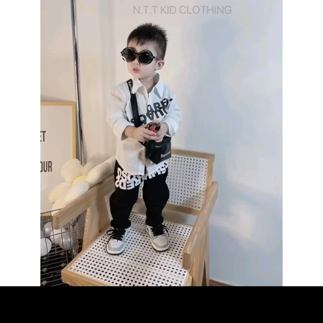 8-30kg sét 3ct bộ sơ mi quần kaki rách gối bé trai + túi da thu đông -bichngockids-