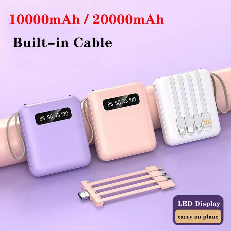 Sạc dự phòng mini, Dung lượng 20000mAh, với 4 cáp, Bộ sạc pin ngoài điện thoại di động, Tương thích với iPhone, Samsung, Huawei, Xiaomi, Sạc dự phòng cầm tay Chống Nước Led Sạc Nhanh