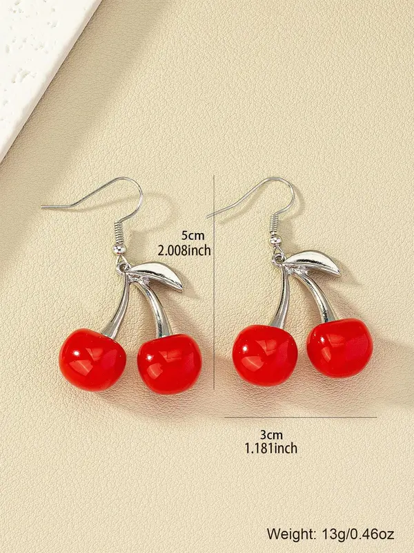 1 Pair Cherry Design Drop Earrings, Fashionable Vintage Earrings Jewelry for Women, Daily Use 5