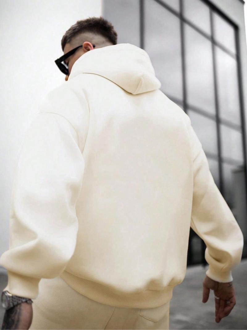 Product Introduction of Men's Solid Drop Shoulder Thermal Lined Hoodie, Casual Regular Fit Long Sleeve Pocket Hooded Sweatshirt for Fall & Winter, Men's Clothes for Daily Wear 9