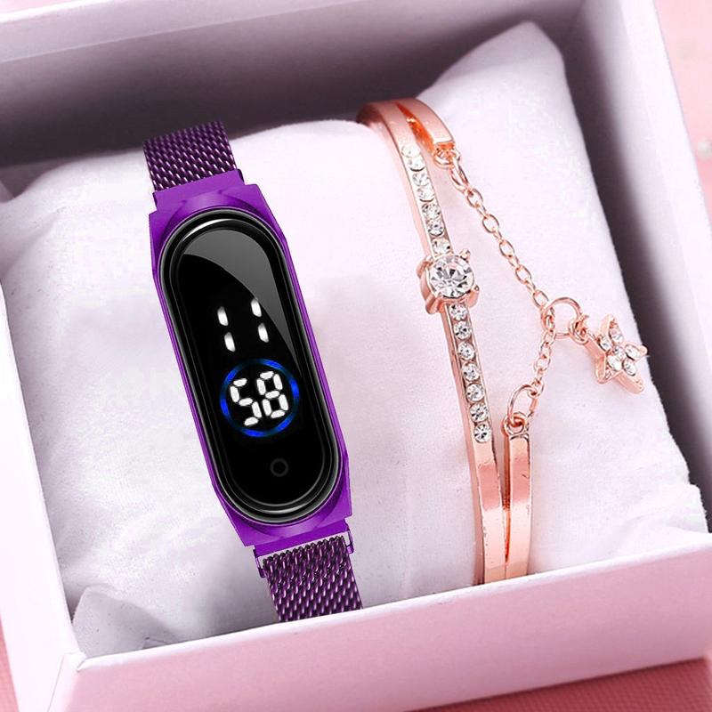 Đồng Hồ Hình Chữ Nhật, Dành Cho Nữ, Đồng Hồ Nam Chì, Đồng Hồ Kỹ Thuật Số, Bộ Vòng Tay 5