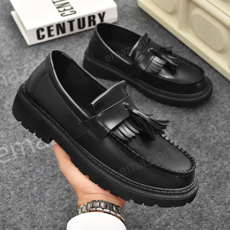EMAZION READY STOCK Loafer for Men Korea Fashion Black Leather Casual Men's Loafers