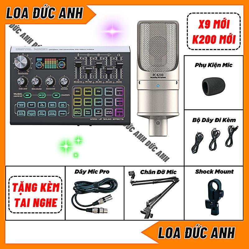 Bộ Sound Card X9 Đời Mới Mic PC K200 Bản Nâng Cấp Chuyên Thu Âm Hát Live Âm Thanh Chất Lượng Hỗ Trợ Bluetooth Bật Nhạc