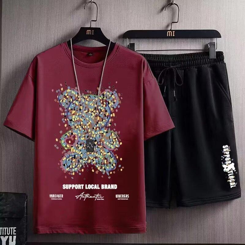 Product Introduction of M-8XL plus Size Sports Suit Men's Summer Fashion Brand Short-Sleeved Shorts Set Men's Loose Fashion Versatile Printed Casual Suit Boys[TZ730] 5