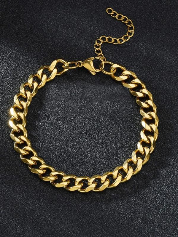 Men's Simple Plain Stainless Steel Curb Chain Lobster Closure Bracelet, Fashion Jewelry for Party, Daily Clothing Decor, Trendy All-match & Exquisite Jewelry for Birthday Gift 4