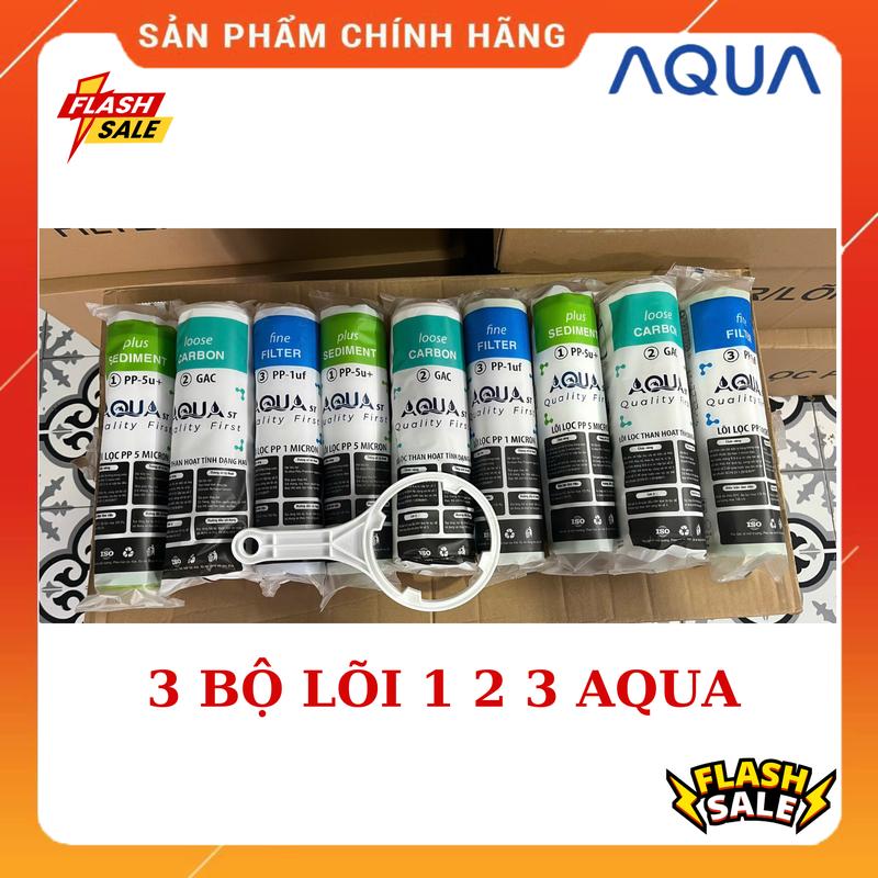 3 bộ lõi aqua 1 2 3 tặng kèm 1 tay vặn lắp vừa cho các sử dụng cốc 10in máy lọc nước ro bộ lọc máy lọc nước