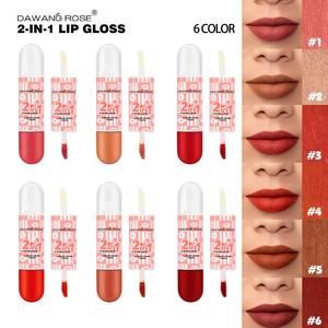 Pengilat Bibir Kepala Berganda, 2-dalam-1, Cawan Kabus Lembut, Pelembap, Kemasan Pusam, Lumpur Merah, Kosmetik, LG127