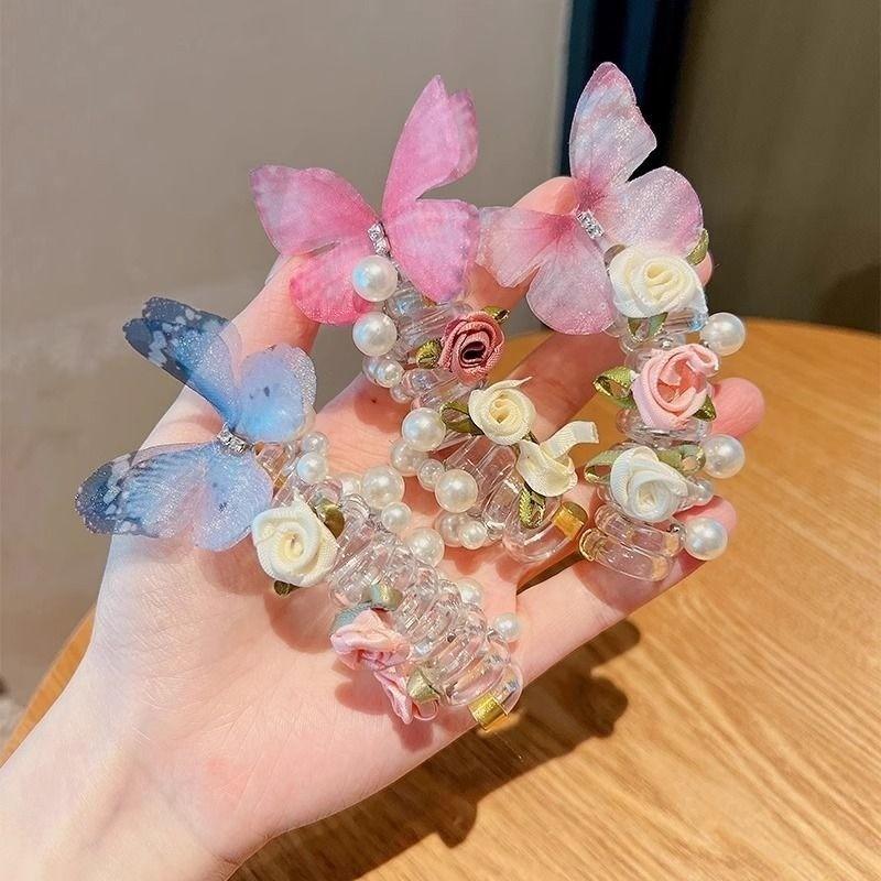 Korean Fashionable Children's Butterfly Flower Pearl Phone Cord Hair Rope 5