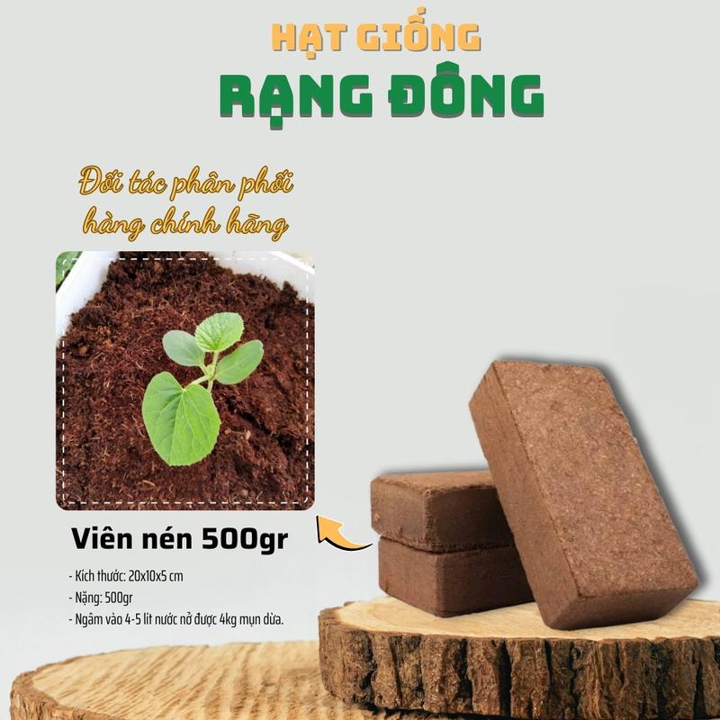Viên Nén Xơ Dừa Ép Bánh 500g - Mụn dừa đã qua xử lý để trồng rau mầm ươm hạt trộn đất sạch - Hạt giống Rạng Đông