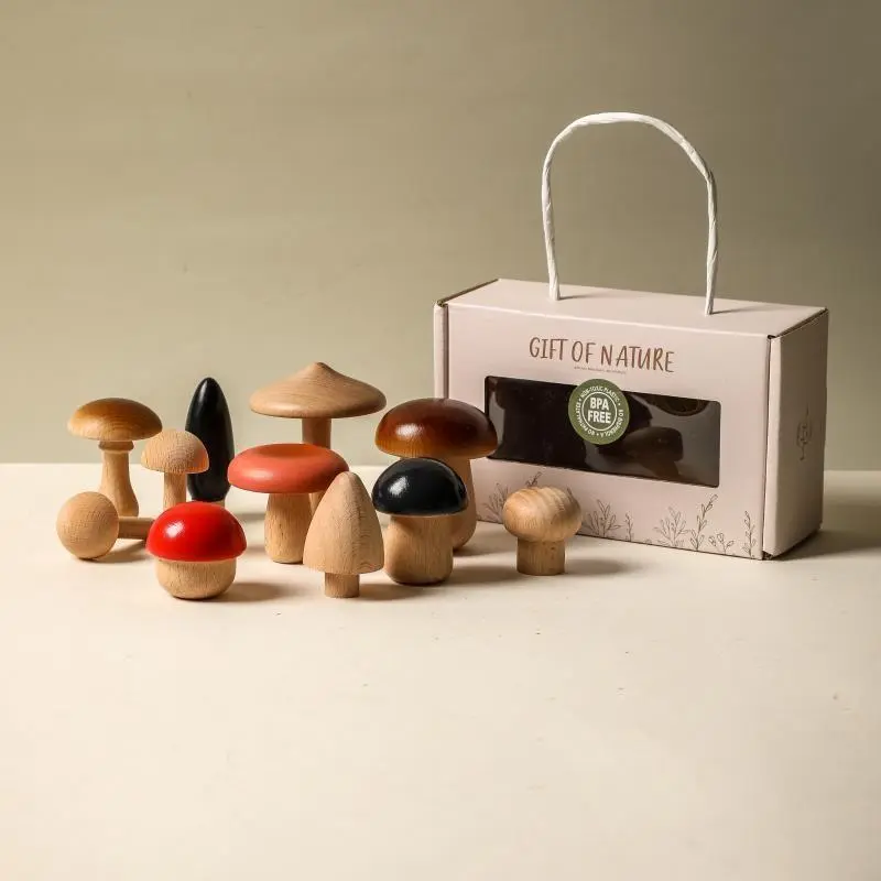 Wooden Mushroom Shape Sorter Toy, 11pcs/set Mini Mushroom Forest Design Shape Sorter Toy, Creative Craft Decoration Ornament