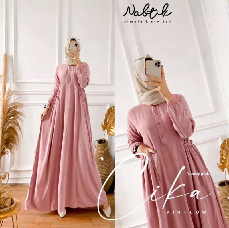 Product Introduction of CIKA GAMIS CRINKLE AIRFLOW WANITA TERBARU 2023 Hitam Cokelat Navy Putih Dress Panjang Kantong 32