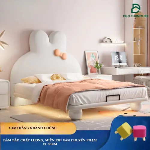 [FREESHIP HÀ NỘI] Giường Ngủ Cho Bé B016 Thương Hiệu D&D Việt Nam Hình Tai Thỏ Bọc Da Nỉ Nhiều Màu 2