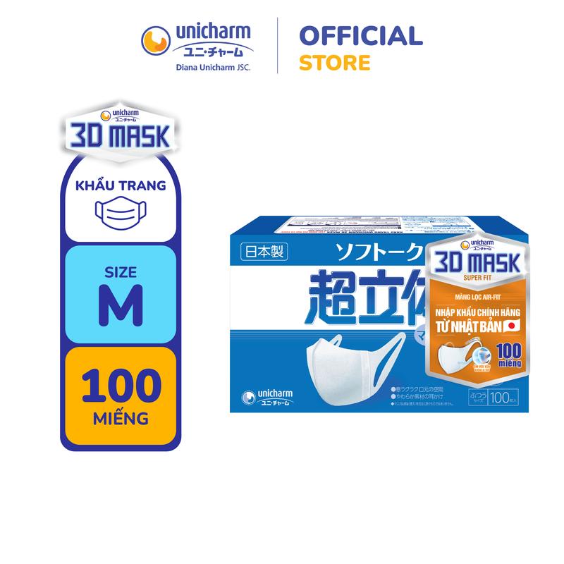 Khẩu Trang Unicharm 3D Mask Super Fit Siêu Thoáng Khí Hộp 100 Miếng