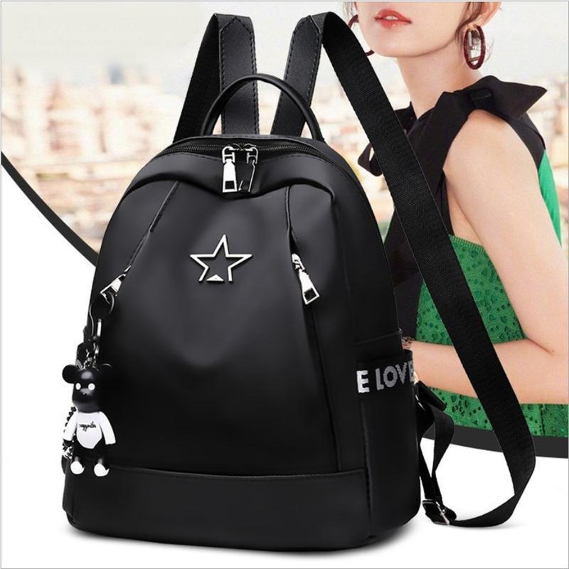 Balo nữ vải dù đính sao Development Plus - móc treo gấu Đeo Vai Backpack Nhung