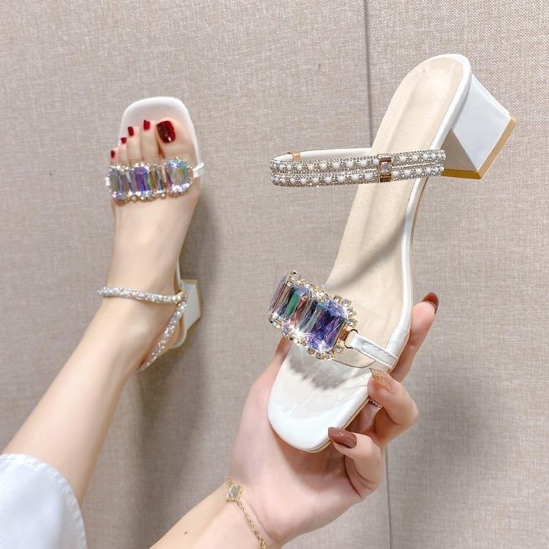 Dép cao gót đá bảy màu đi hai kiểu H25 DéP Nữ Sandal Shoes vừa có quai