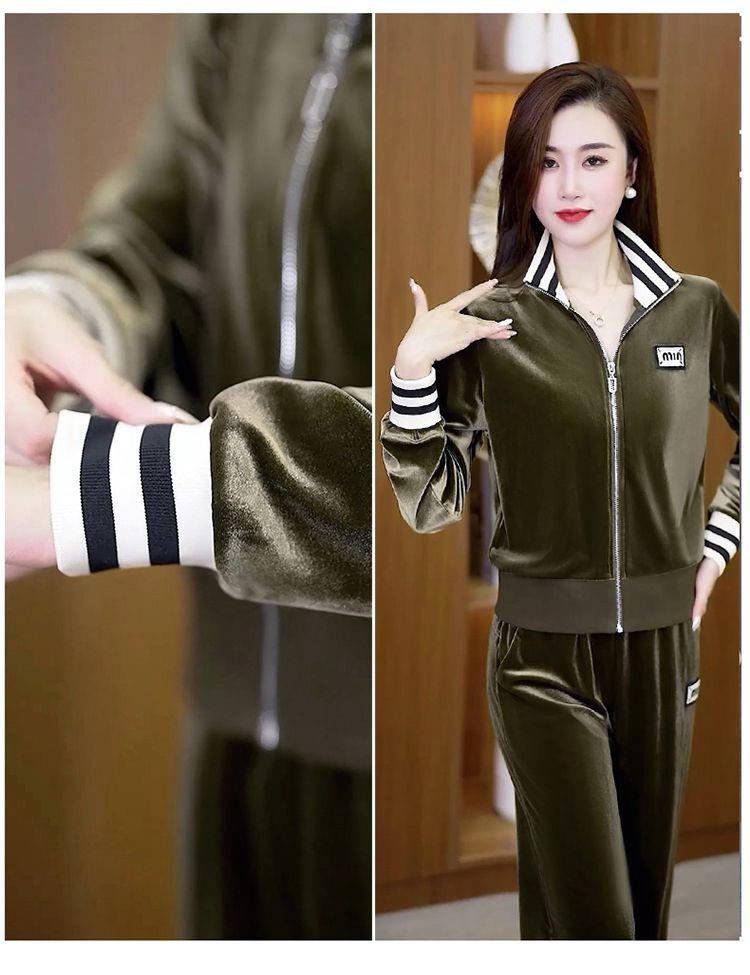 Product Introduction of Bộ Đồ Thể Thao, Nhung Vàng, Dành Cho Nữ, Mùa Xuân Và Mùa Thu, European Station, Ngoại Cỡ, Thời Trang Và Phong Cách, Trẻ Trung, Quần Ống Rộng, Bộ Hai Mảnh, Hàng Mới Về 22