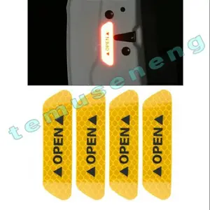 4PCS 1 SET YELLOW KUNING STICKER OPEN STIKER PINTU MOBIL NYALA MALAM REFLECTIVE SAFETY CAR PANTUL Kendaraan