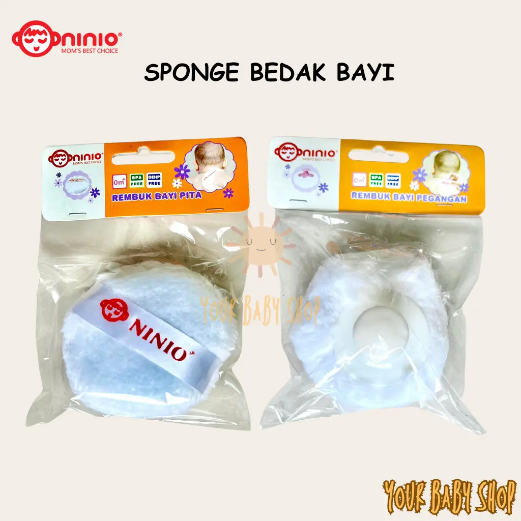 Ninio Sponge & Puff / Tepukan Bedak Bayi / Rembuk Bayi Pita atau Pegangan (1pc)