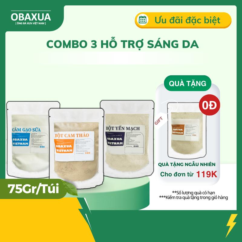 Mặt Nạ Đắp Dưỡng Da Obaxua - Combo [ Bột Cam Thảo , Bột Cám Gạo , Bột Yến Mạch ] size 75gr / túi - Làm Đẹp Da, Dưỡng Da Body