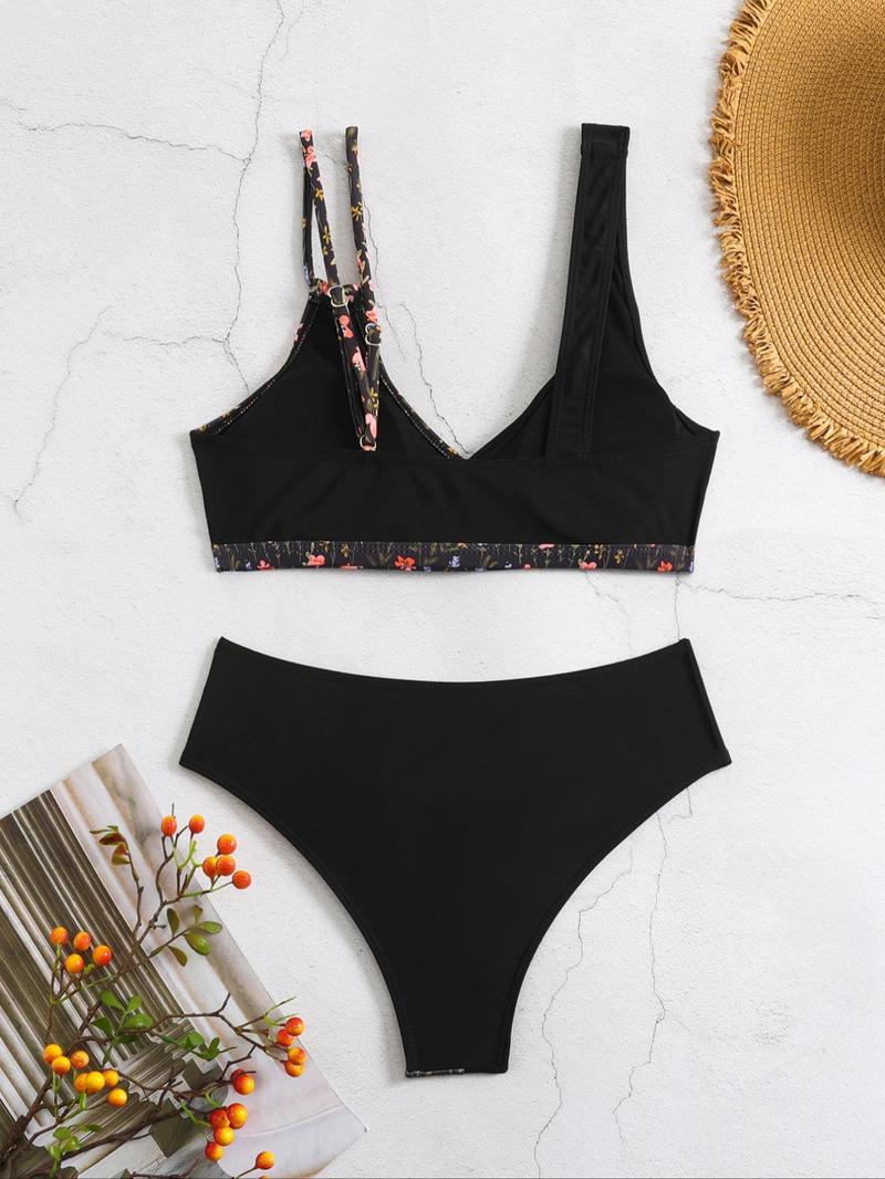 Product Introduction of Women's Leopard Patchwork & Floar Print Bikini Set, Casual Adjustable Strap Swim Top & Swim Bottom Swimsuit, 2024 Summer Bathing Suit, Ladies Summer Swimwear 17